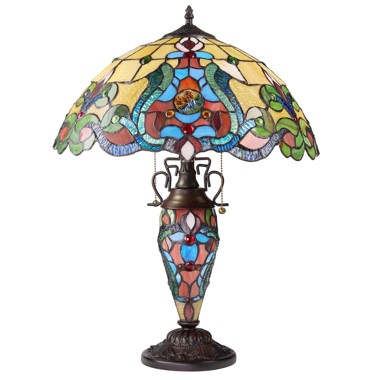 River of Goods - 24"H Double Lit Amber Tiffany Style Stained Glass Table Lamp