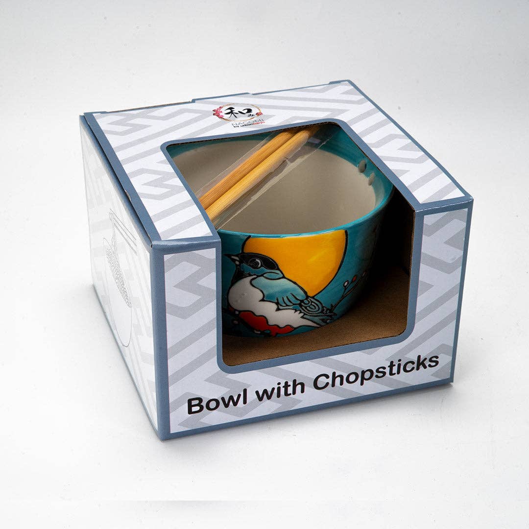 Urban Tokyo - 18oz 5"D Donburi Bowl With Chopsticks Set Robin (4/16)