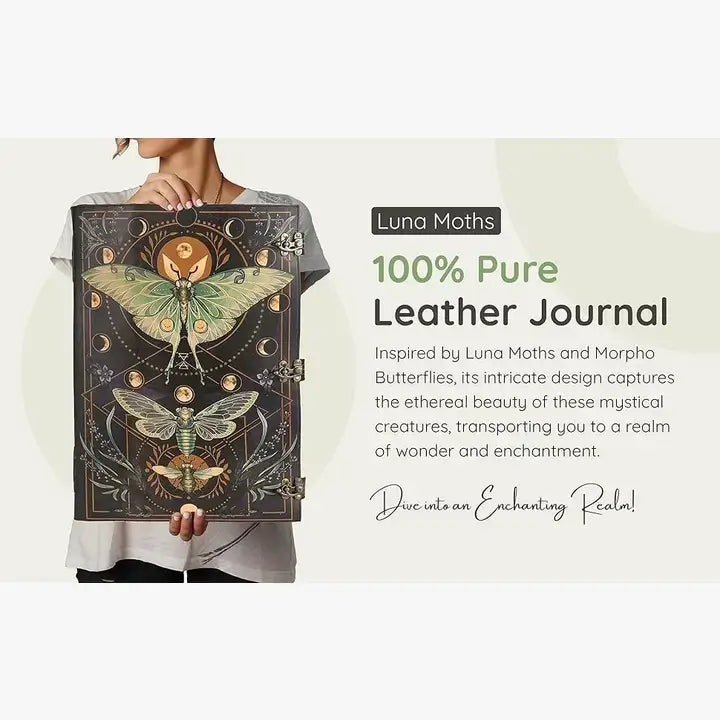 Tuzech Leather - Book of Spell LeatherBound Huge Journal Grimoire Print Diary: 22" Inch / Green Lady