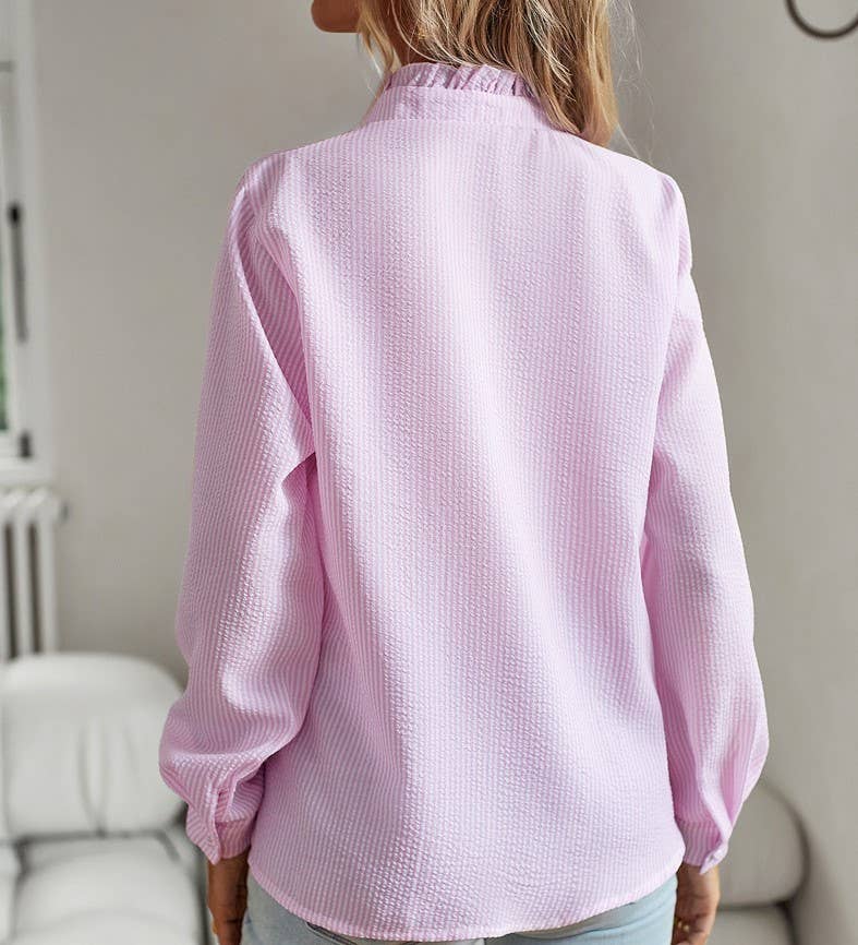 Hope & Sunshine - Ruffle Sleeve Top: Light Blue / S