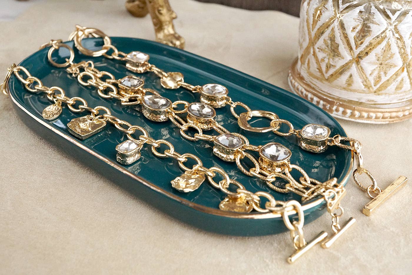 PennyLine inc - Brilliant Bond – Statement Chain Bracelets with Reflective Crystals: Stretchy Ball Beads