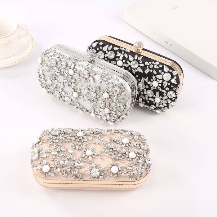 PEACH ACCESSORIES - ZS0410 Crystal and beads clutch bags: Silver