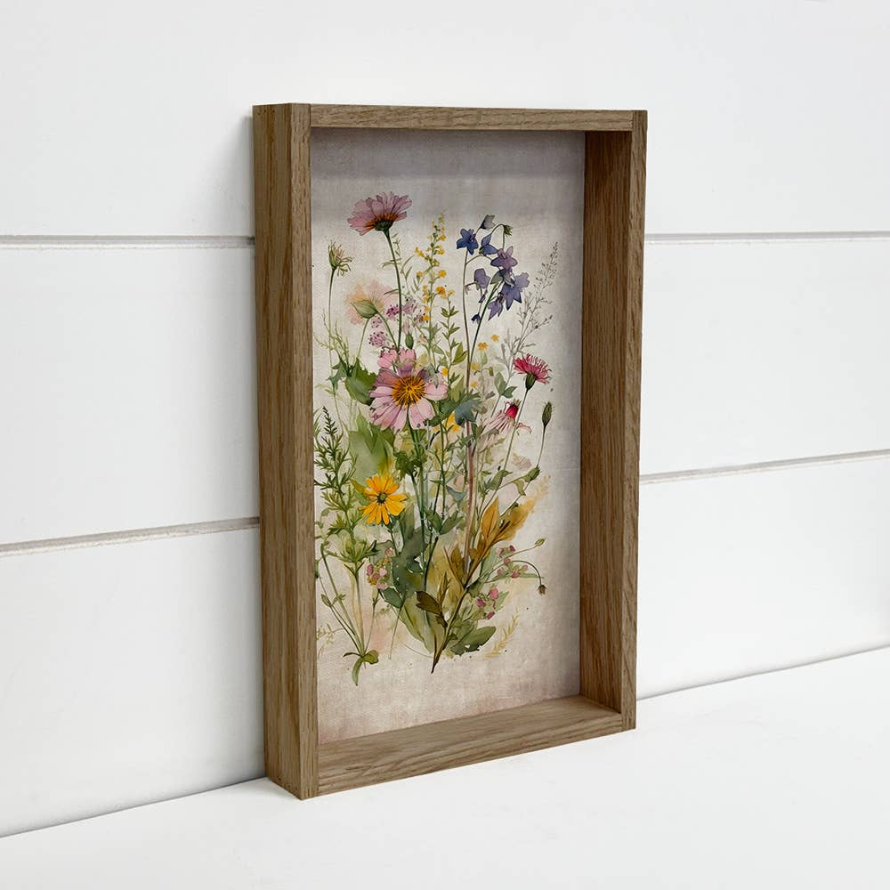 Hangout Home - Gathered Wildflowers - Framed Flower Canvas Art - Farmhouse: 24x36" Extra Large Canvas Art with Thick Wood Frame