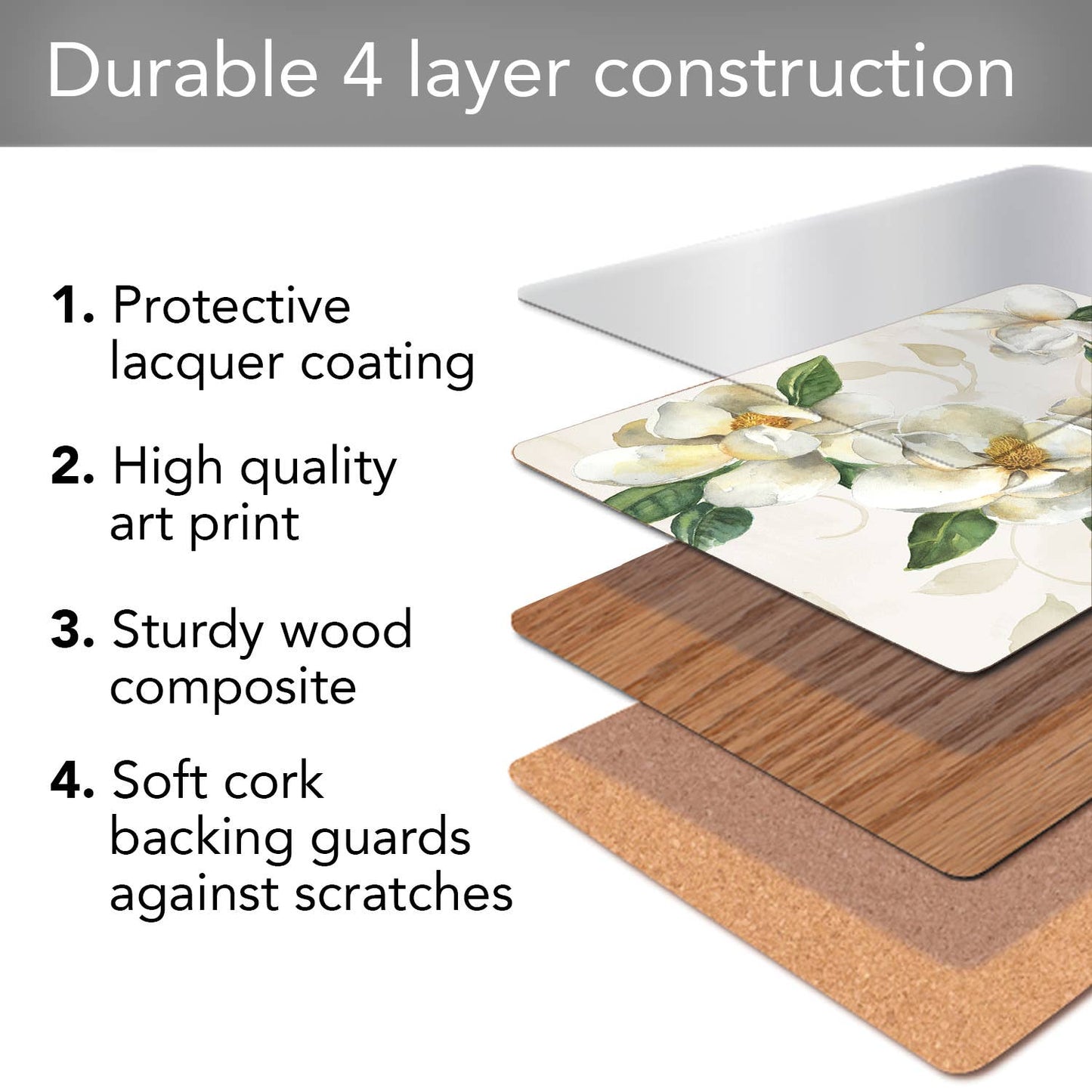 CounterArt/Highland Home/Thirstystone/CoasterStone - Cala Home Magnolias Decorative Hardboard Placemats