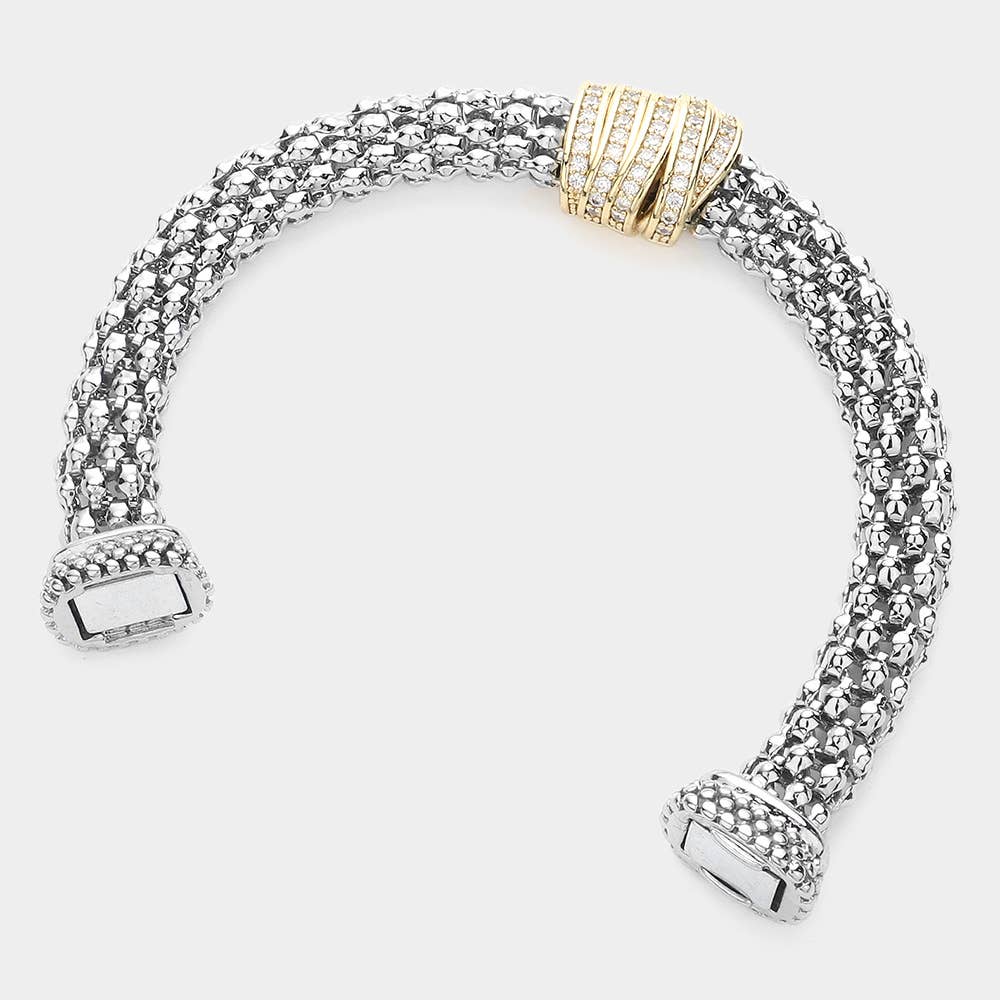 Sensibling Corp. - 14K Gold Plated CZ Paved Charm Mesh Metal Magnetic Bracelet