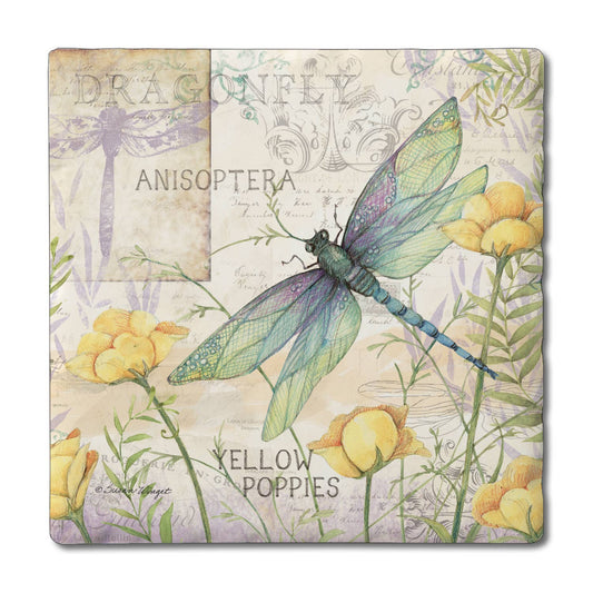 CounterArt/Highland Home/Thirstystone - "Dragonfly Poppies" 4 Pack Tumbled Tile Coasters