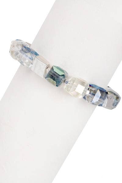 SAACHI - Faceted Bead Stone Stretch Bracelet With Magnetic Clasp