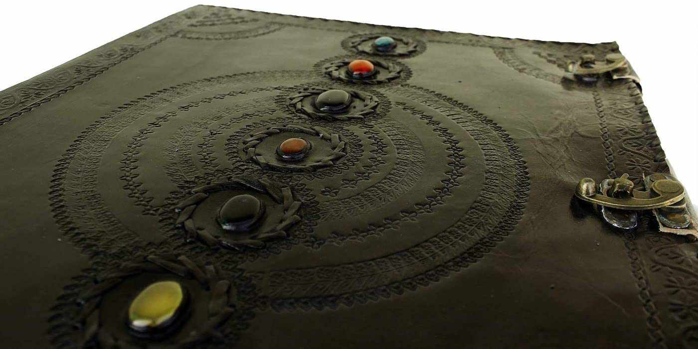 Immart Global LLC - Seven Chakra Leather Journal – Handmade Embossed Diary 13": Orange / Unlined