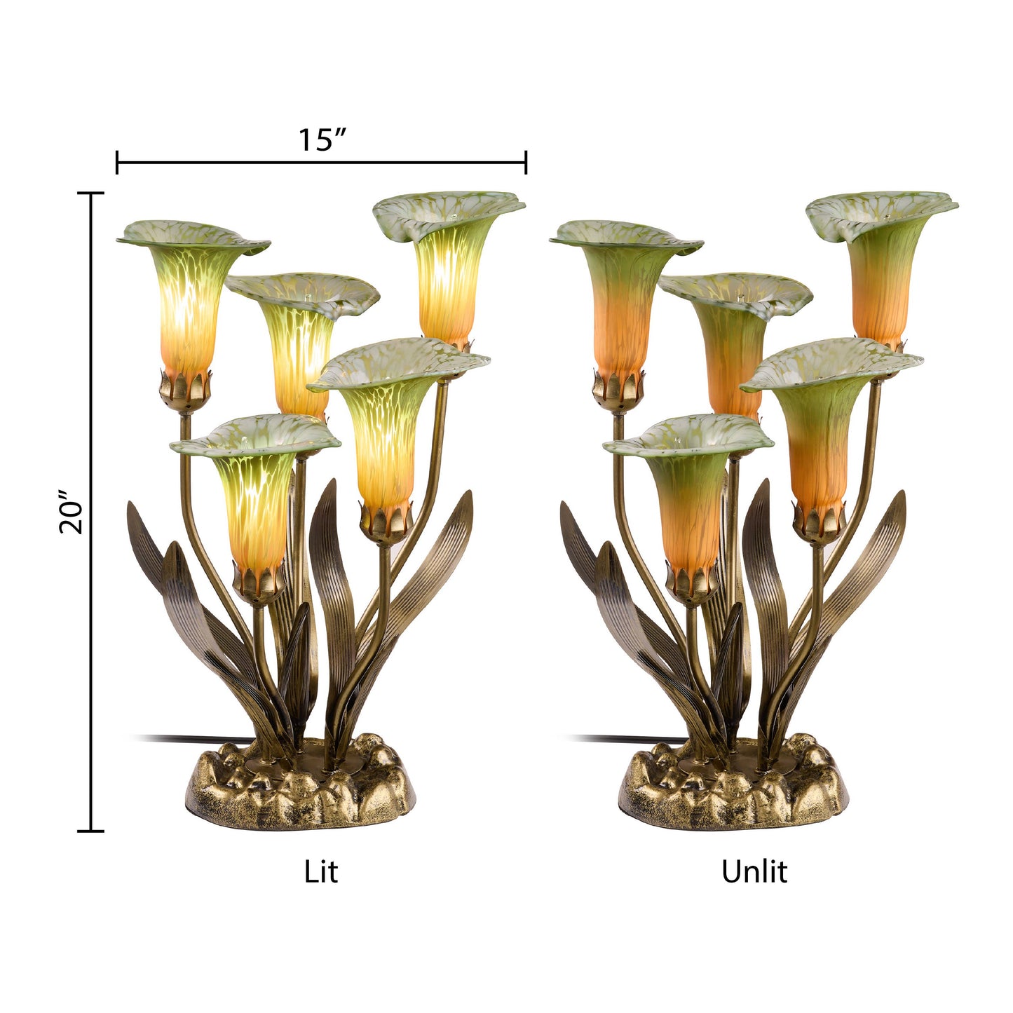 River of Goods - 20"H Green Hand Blown Glass 5 Calla Lily Uplight Accent Lamp