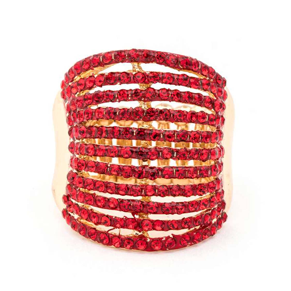 Artini Accessories - Layered Crystals Stretch Ring: Gold/Clear