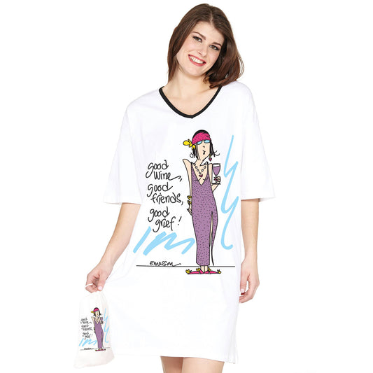 Emerson Street Clothing Co. - Good Wine, Good Friends, Good Grief, Nightshirt in a Bag