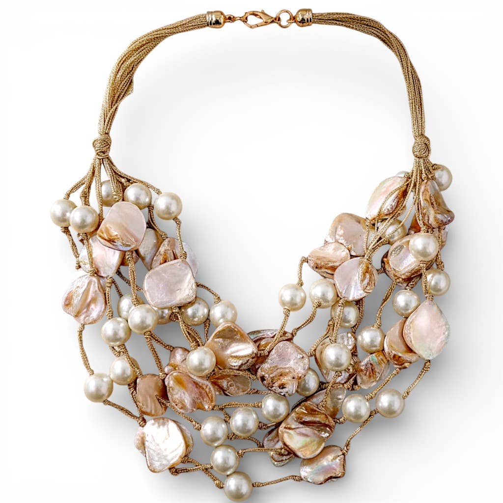 Bijoux Envie Statement Jewelry - Chunky Shell & Pearl Necklace | Handmade Statement Jewelry