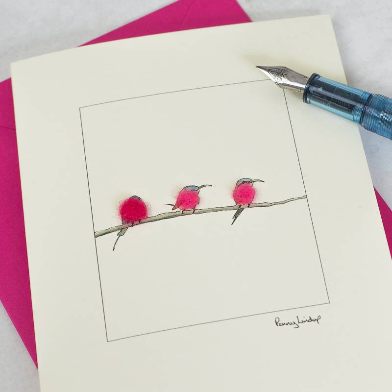 Papersheep UK - Carmine Bee-Eaters card with wool finish | 3d Greeting card