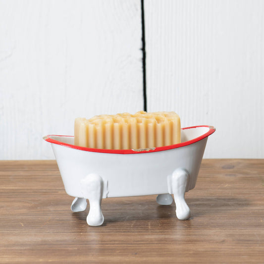 Foreside Home & Garden - Red Distressed Rim White Enamel Bathtub Soap Dish