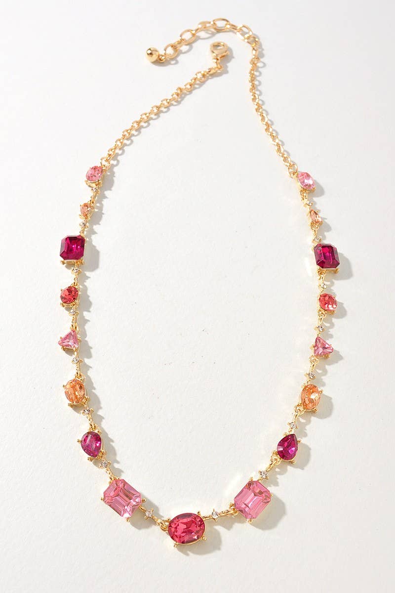 anbfashion - Crystal Color Stone Beaded Multi Shape Rhinestone Necklace: M2