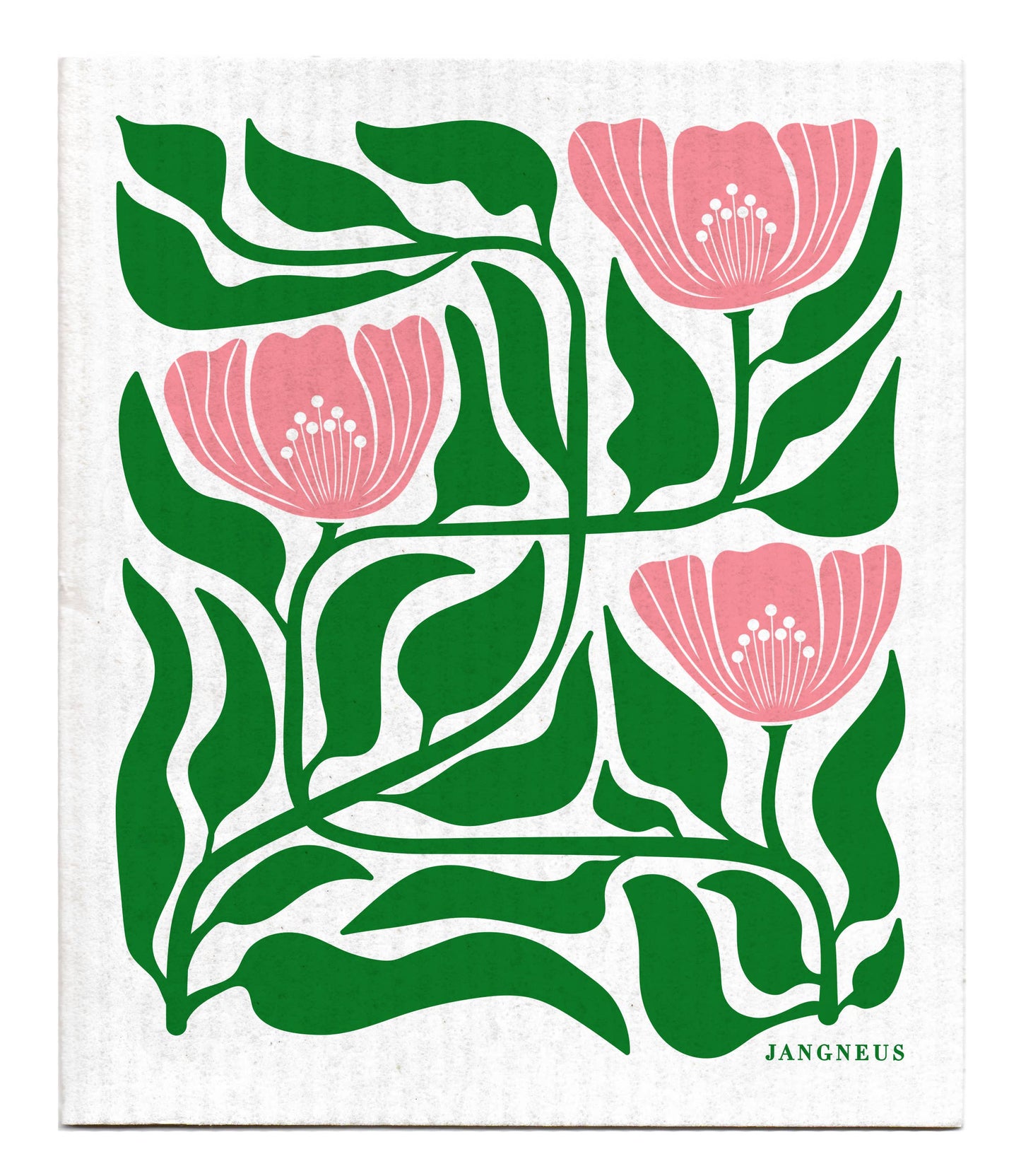 Jangneus - Swedish Dishcloth - Flower - Green/Pink: Blue