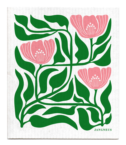 Jangneus - Swedish Dishcloth - Flower - Green/Pink: Blue