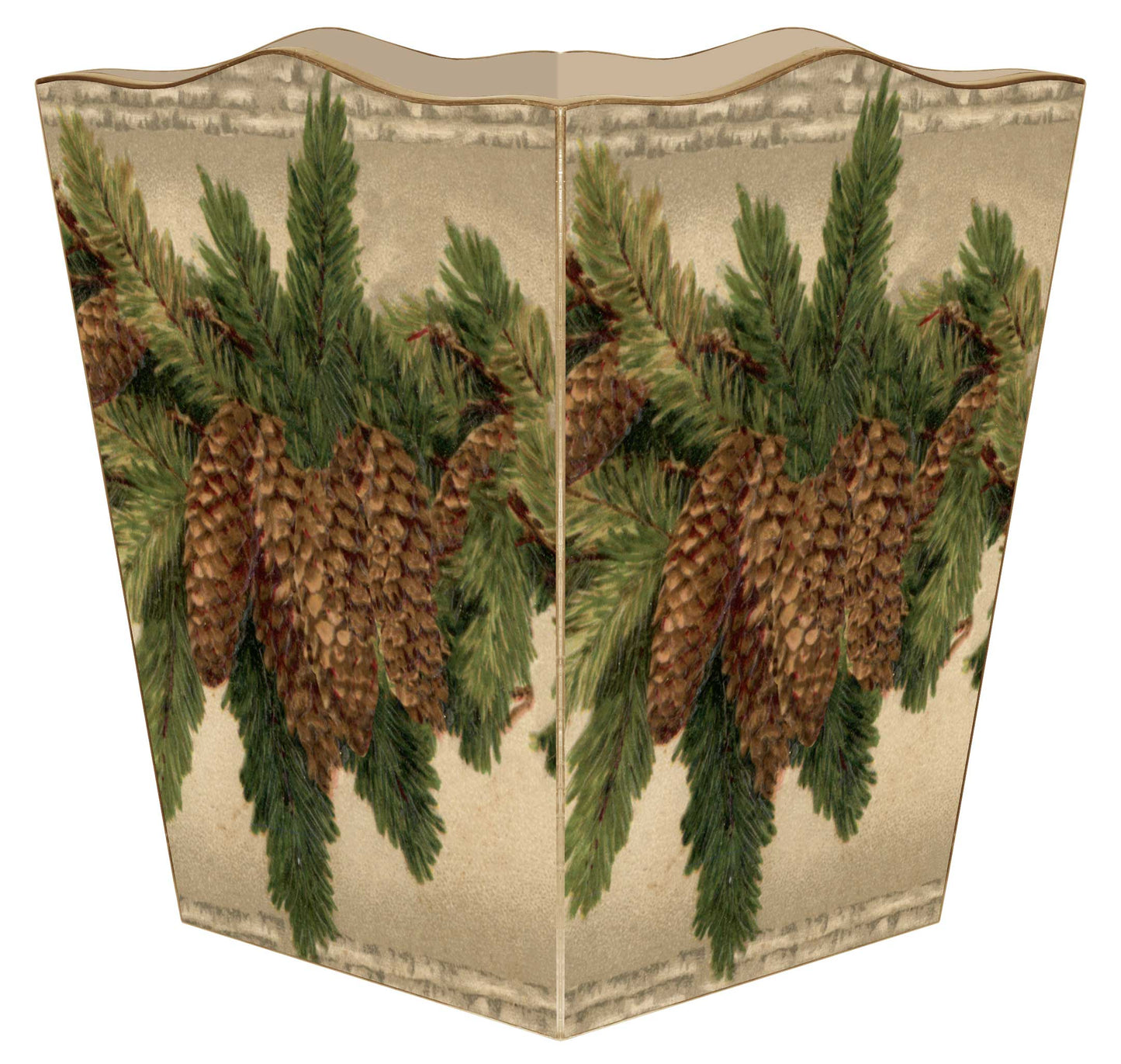 Marye-Kelley - WB2609 - Vintage Pinecone Wastepaper Basket: Scalloped Top