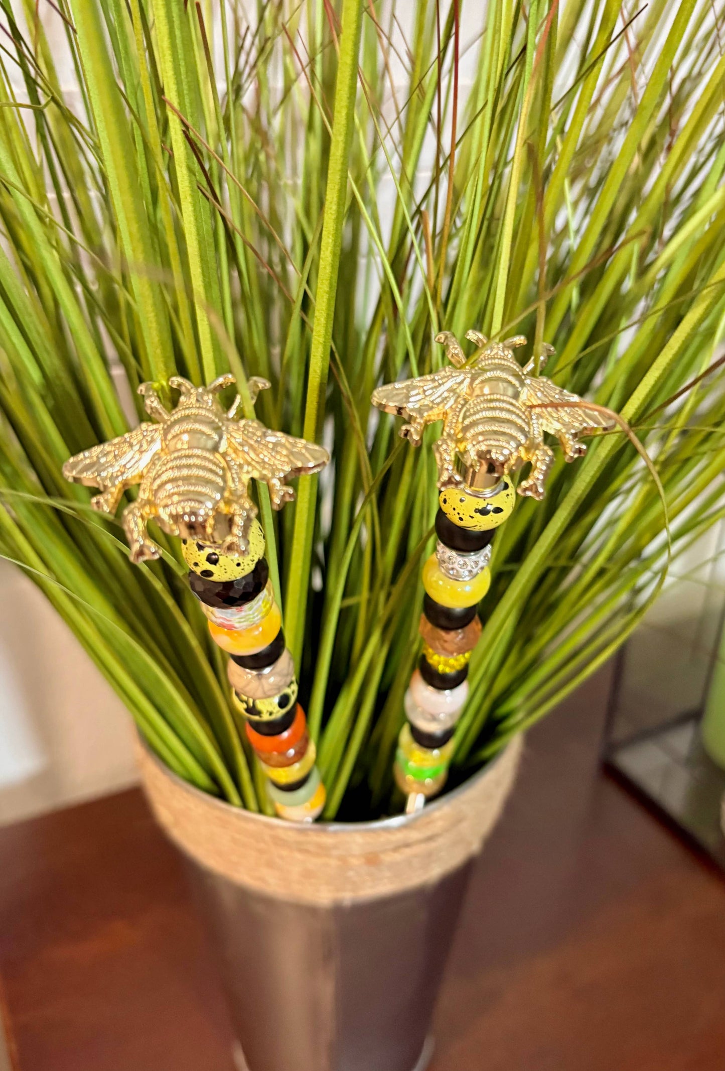 Sea of Bliss Shop - Bumblebee Fairy Garden Beaded Plant Stakes : 13 inch