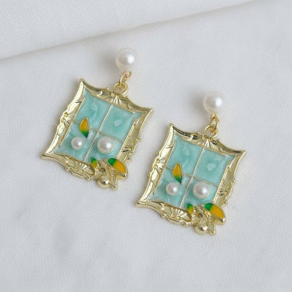 Ellemadera - Artistic Vintage Floral Drop Earrings