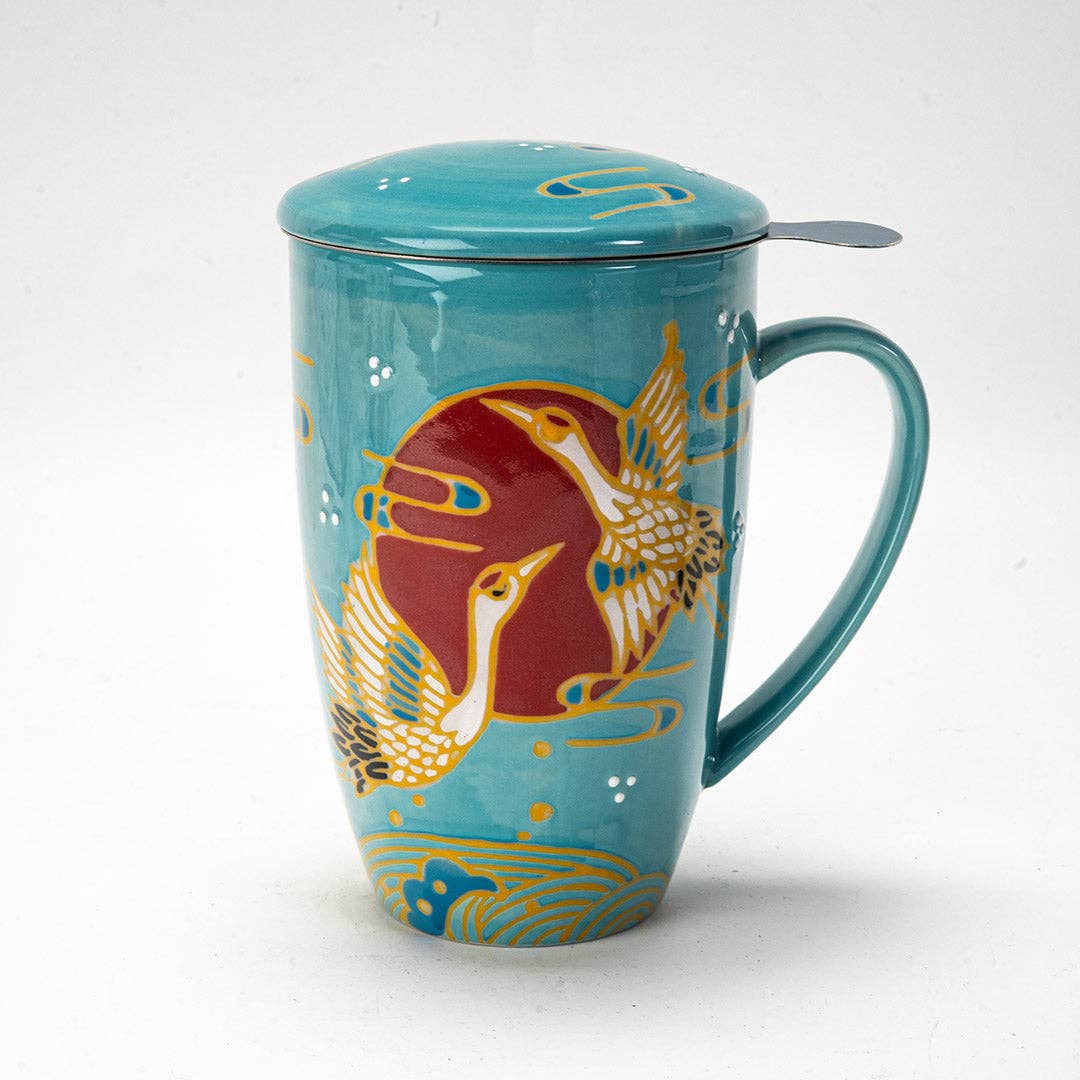 Urban Tokyo - Japanese Crane Design 15oz Tea Mugs with Lid and Infuser for Loose Leaf Tea (4/32)