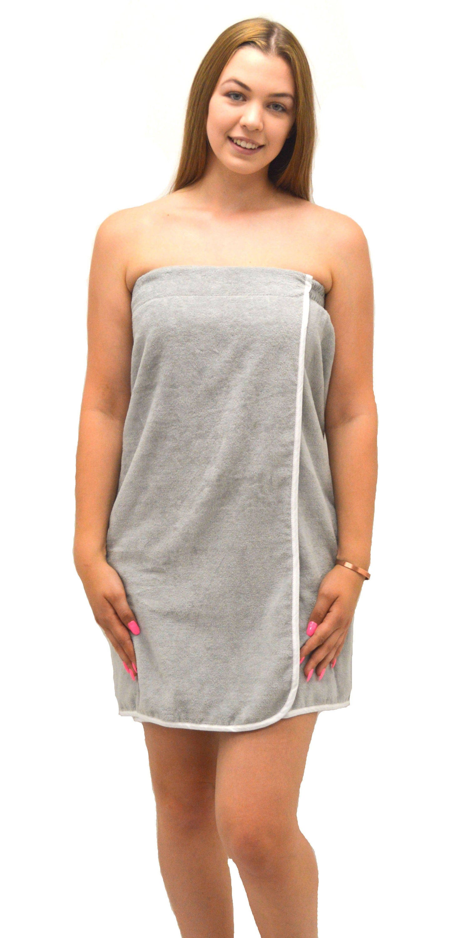 Allure Bath Fashions - Ladies Adjustable Shower Wrap - 100% Cotton: White / L/XL
