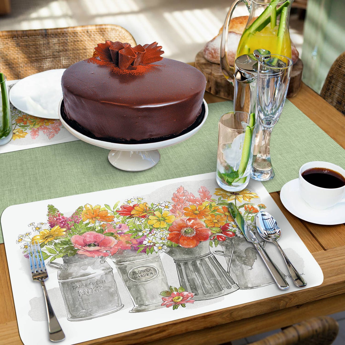 CounterArt/Highland Home/Thirstystone - Farmhouse Floral Reversible Rectangular Plastic Placemat
