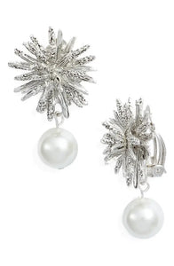 KARINE SULTAN - Starburst clip on earrings with faux pearl drop: Gold