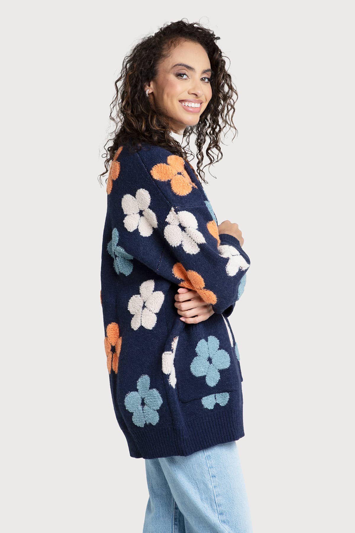 SAACHI - Autumn Floral Knit Cardigan: Green