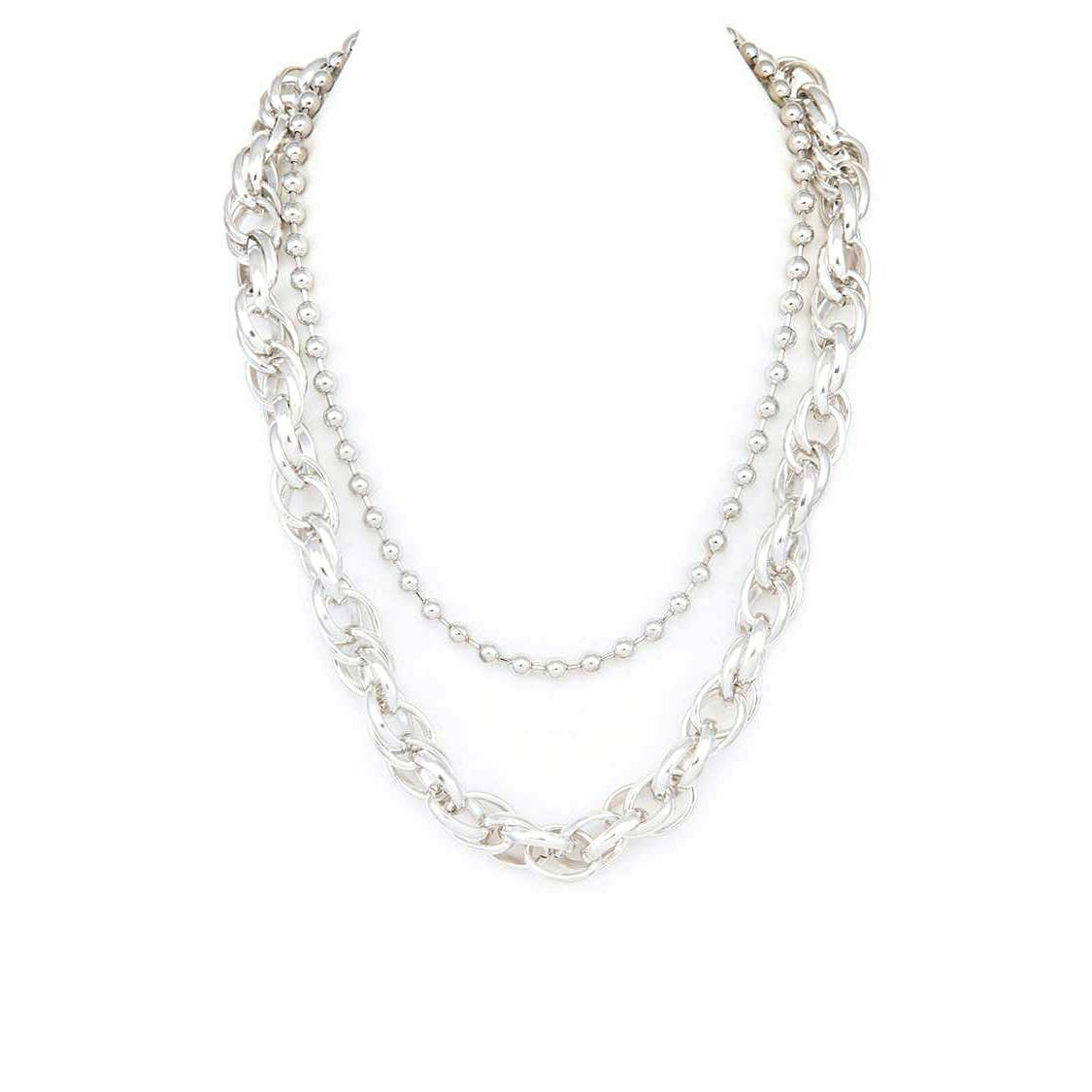 Artini Accessories - Mix Chain Layer Iconic Necklace: Rhodium