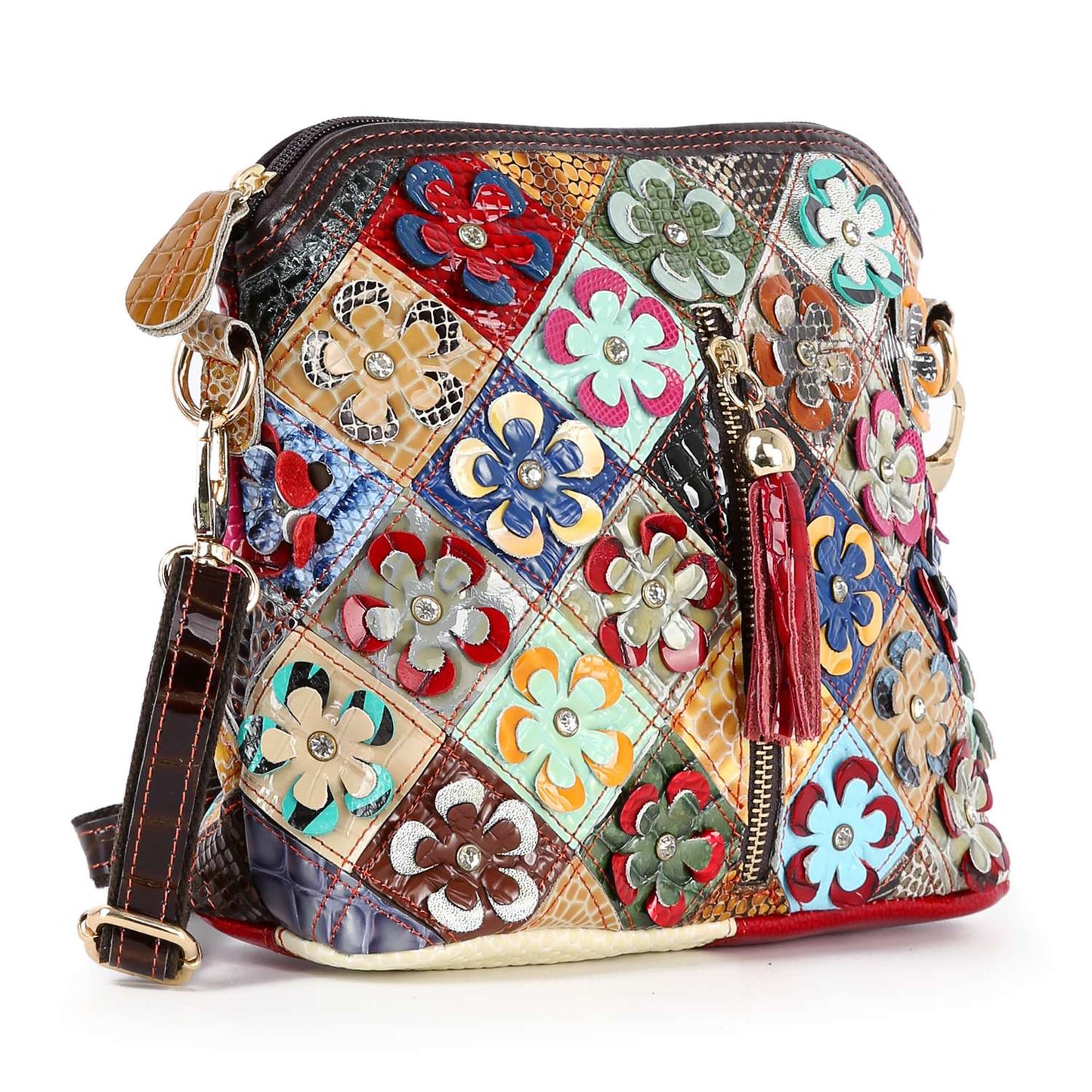Handbag Express - Genuine Leather Multi Color Floral Shoulder Bag: Multi