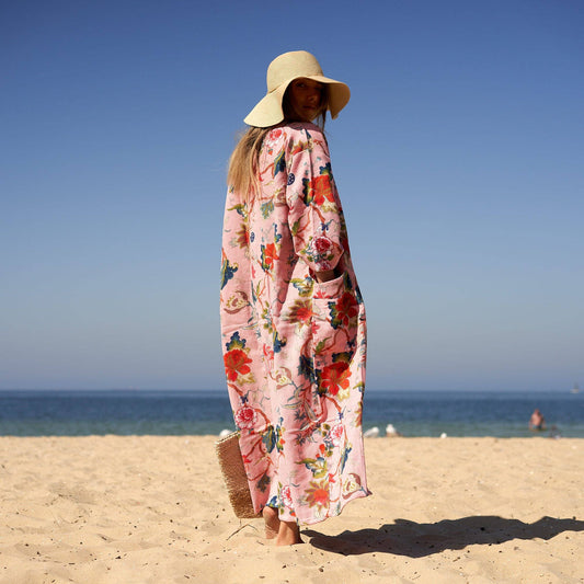 Linen Connections - Unisex Waffle Cotton Kimono Robe - Tidal Tranquility