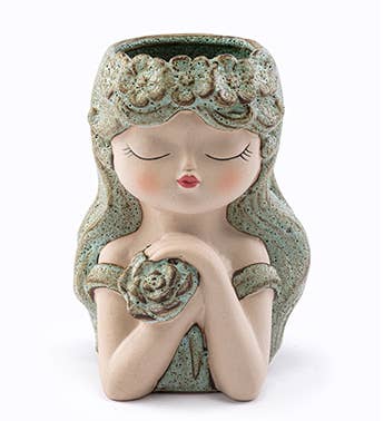Napco - Planter, Girl w/ Crossed Arms Holding Flower  Item # 17122