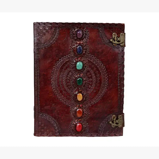 Tuzech Leather - Tuzech Handmade Vintage Seven Chakra Stone Embossed Diary: Brown / 10 x 7 inch / Unlined