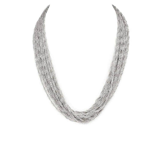 Artini Accessories - Twisted Fine Chain Layered Necklace: Rhodium