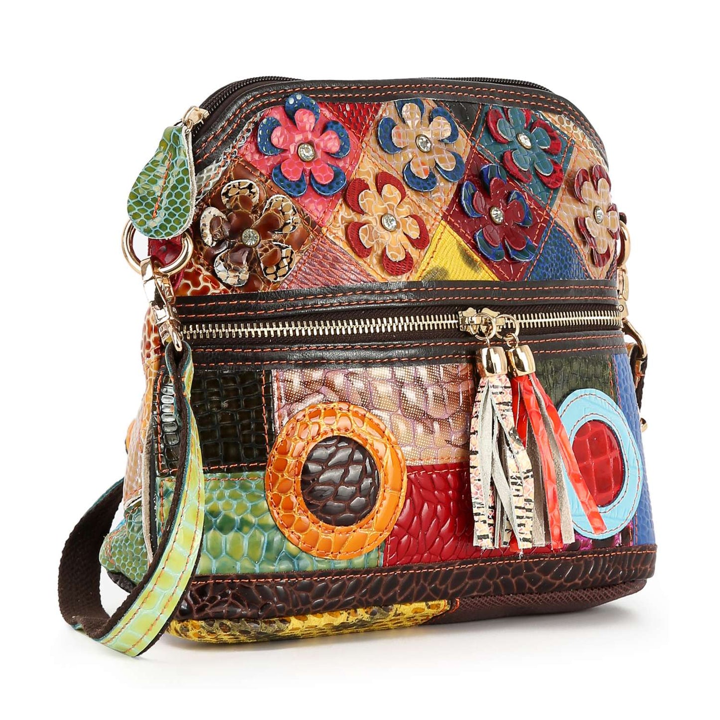 Handbag Express - Genuine Leather Colorful Crossbody Sling: Multi