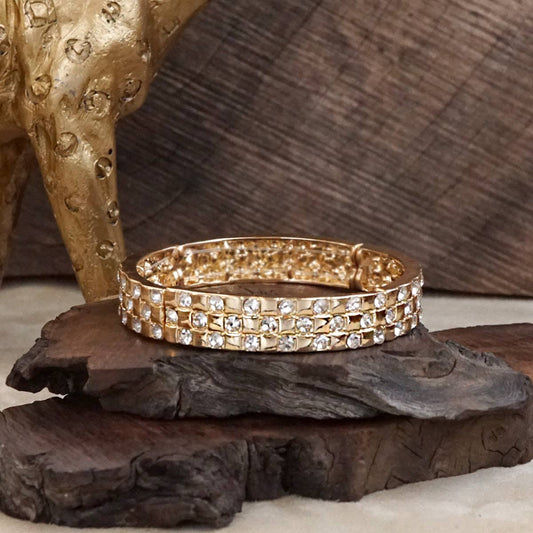 PennyLine inc - Luxe Check – Checker Crystal Stretch Bangle: Gold - Clear