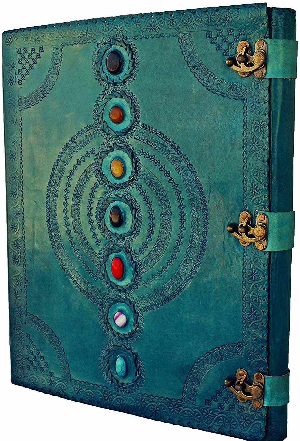 Immart Global LLC - Seven Chakra Leather Journal – Handmade Embossed Diary 13": Sky Blue / Unlined