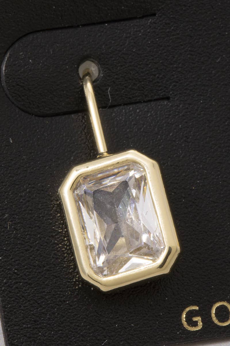 The Looks by Fame Accessories - Gold Dipped Emerald Cut Bezel Cz Wire Drop Earrings: GOLD