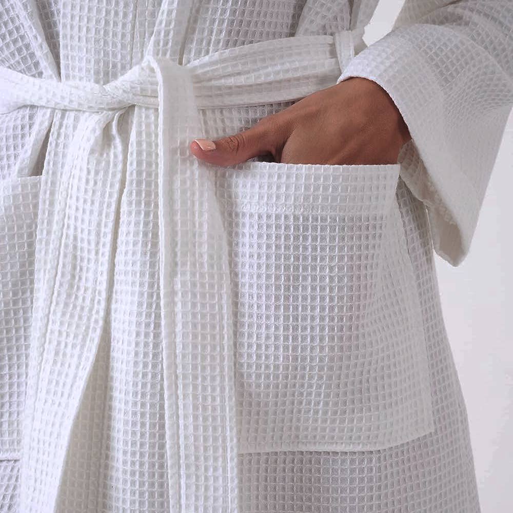 Allure Bath Fashions - Unisex Lightweight Waffle Bathrobe, Spa Dressing Gown Kimono: White / S/M