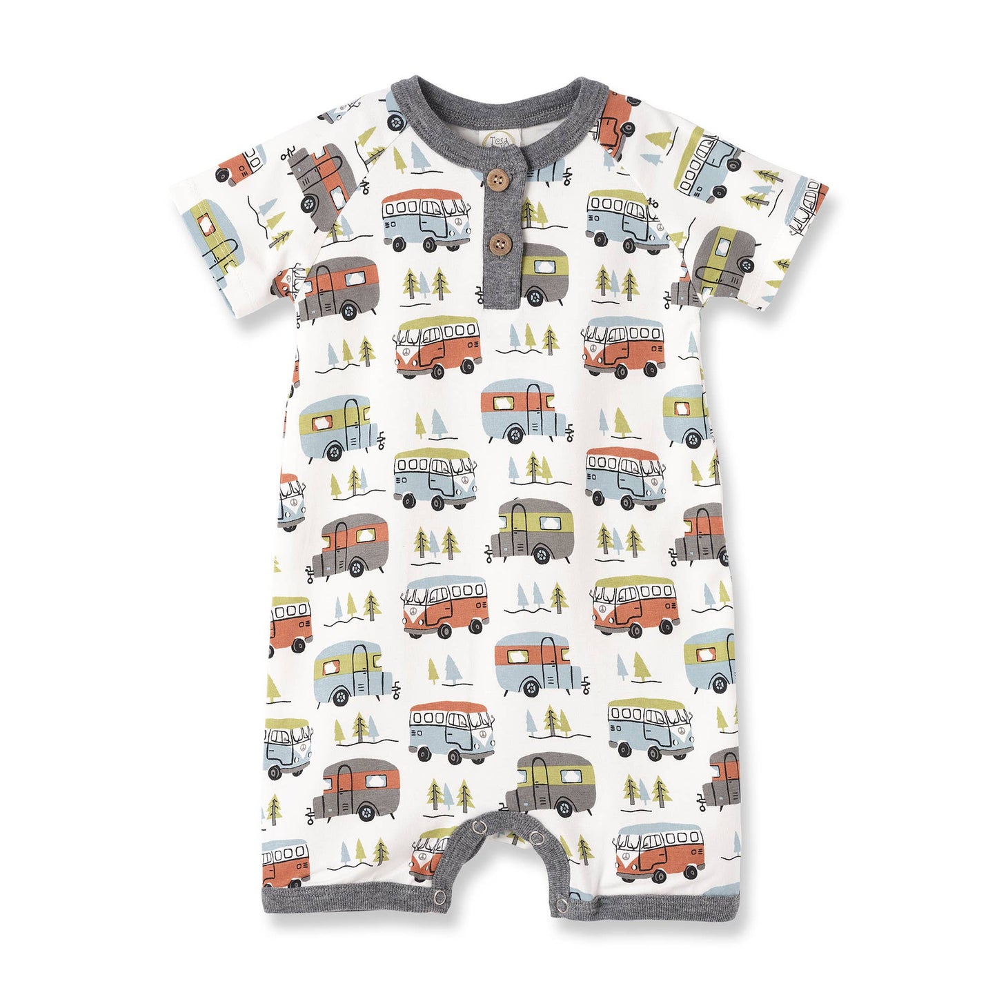 Tesa Babe - Happy Camper Short Bamboo Romper: 9-12M