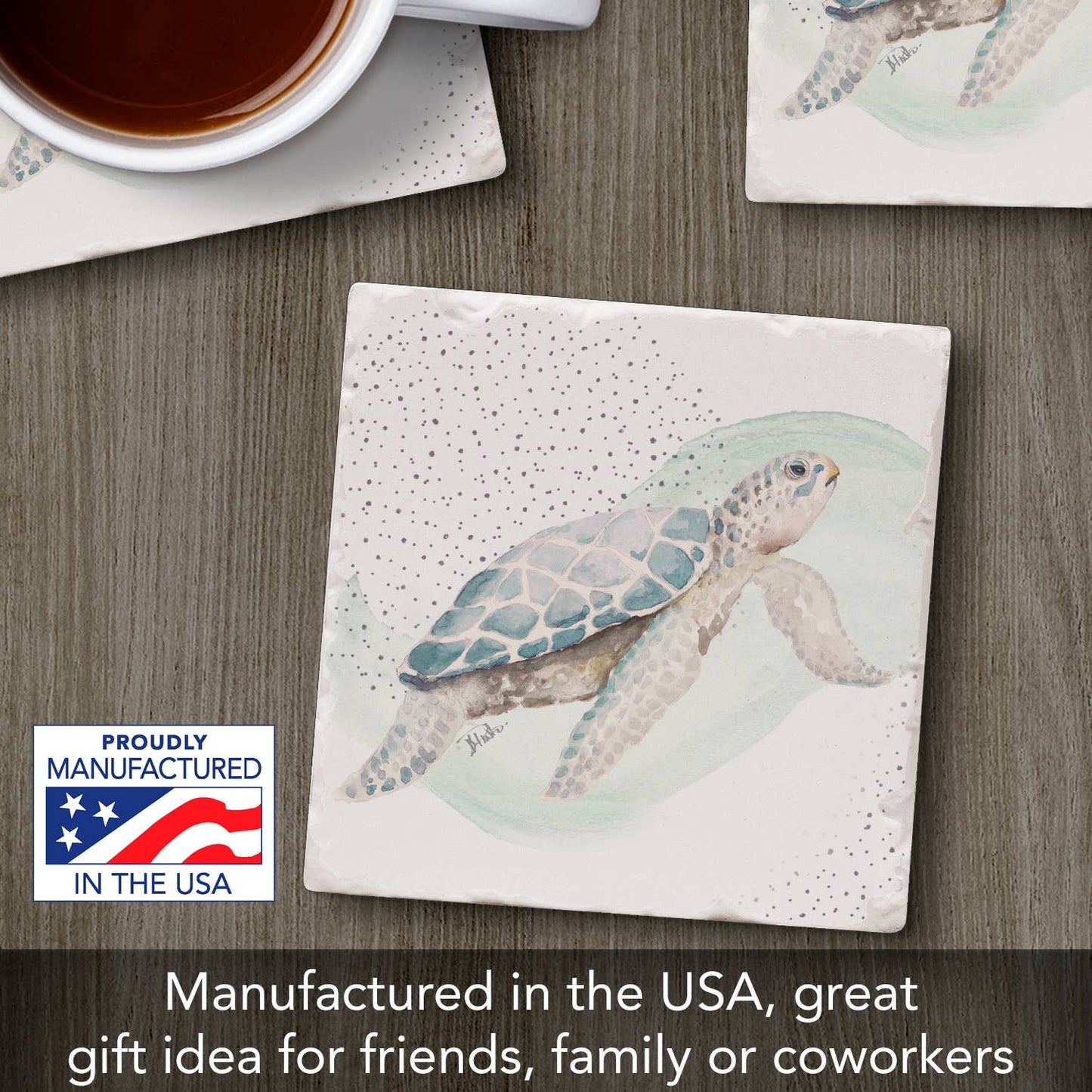 CounterArt/Highland Home/Thirstystone - "Sea Turtle" Single Absorbent Stone Tumbled Tile Coaster