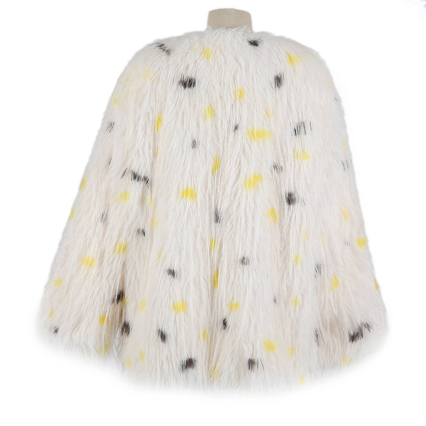 PEACH ACCESSORIES - Polka-Dot Shaggy Cape Coat CE102: Pink Mix