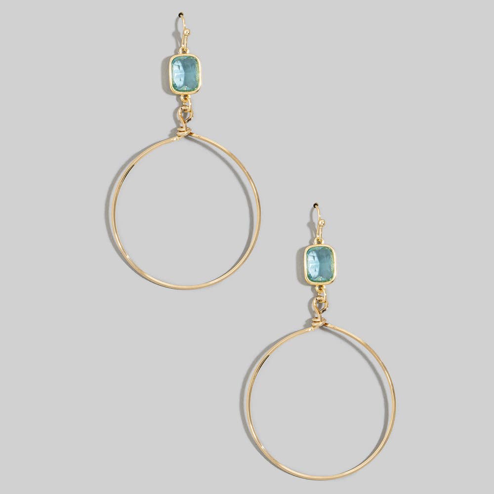 The Looks by Fame Accessories - Square Glass Bezel Drop Open Hoop Earrings: BPINK