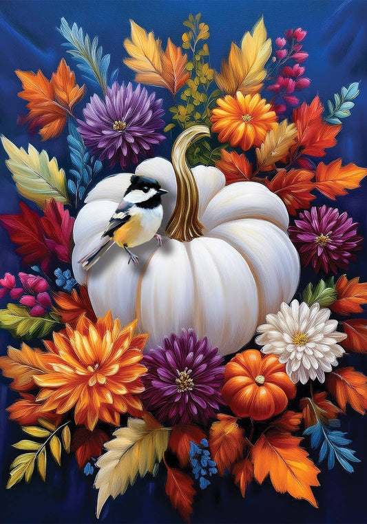 Custom Decor - Mums & Chickadee-Flag by CD Artworks - 12” x 18”