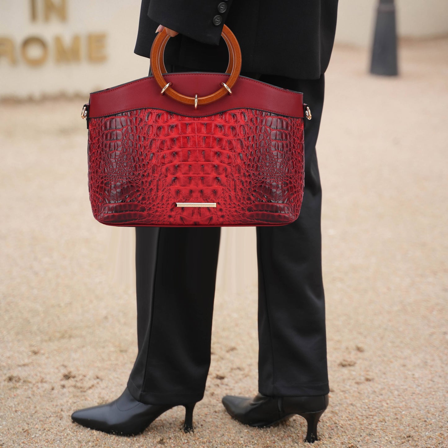 MKF Collection - Phoebe Faux Crocodile-Embossed Tote with Wristlet Wallet Bag: Cognac