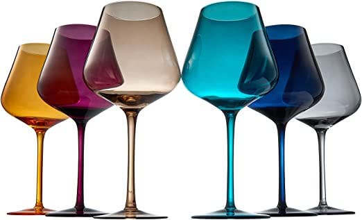 The Wine Savant /  Khen Glassware - Jewel Colored Crystal Wine Glass Set of 6