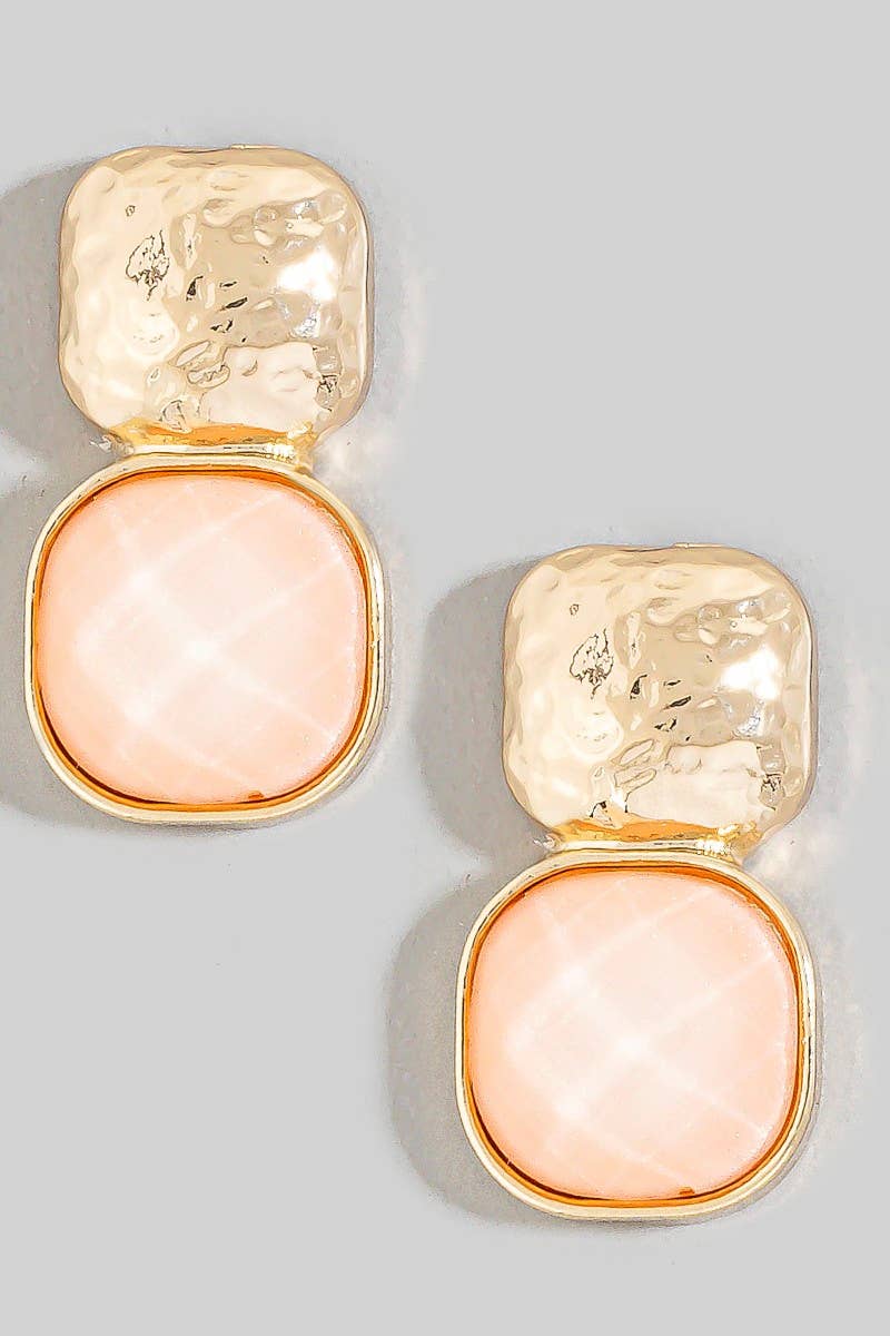 anbfashion - HAMMERED METAL SQUARE STONE EARRING : CORL