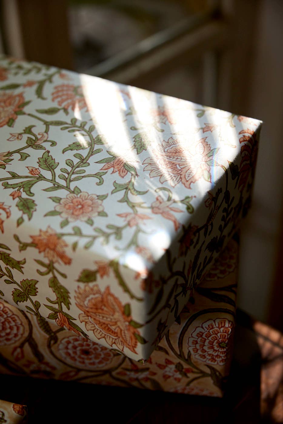 Paper Mirchi - Hand Block Printed Gift Wrap Sheets- Flora Coral