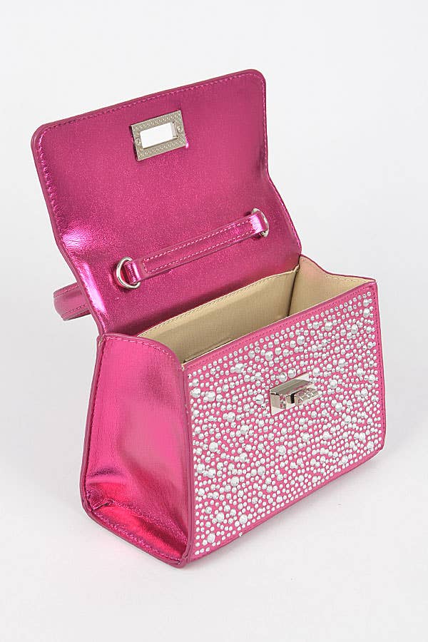 Shop Neighbors - Hot Fix Stones Metallic Top Handle Bag: SILVER